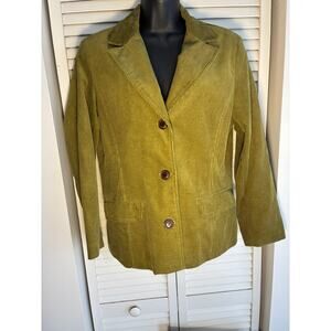 Vintage Liz Claiborne Women's 12 Green Corduroy Blazer Jacket Y2K